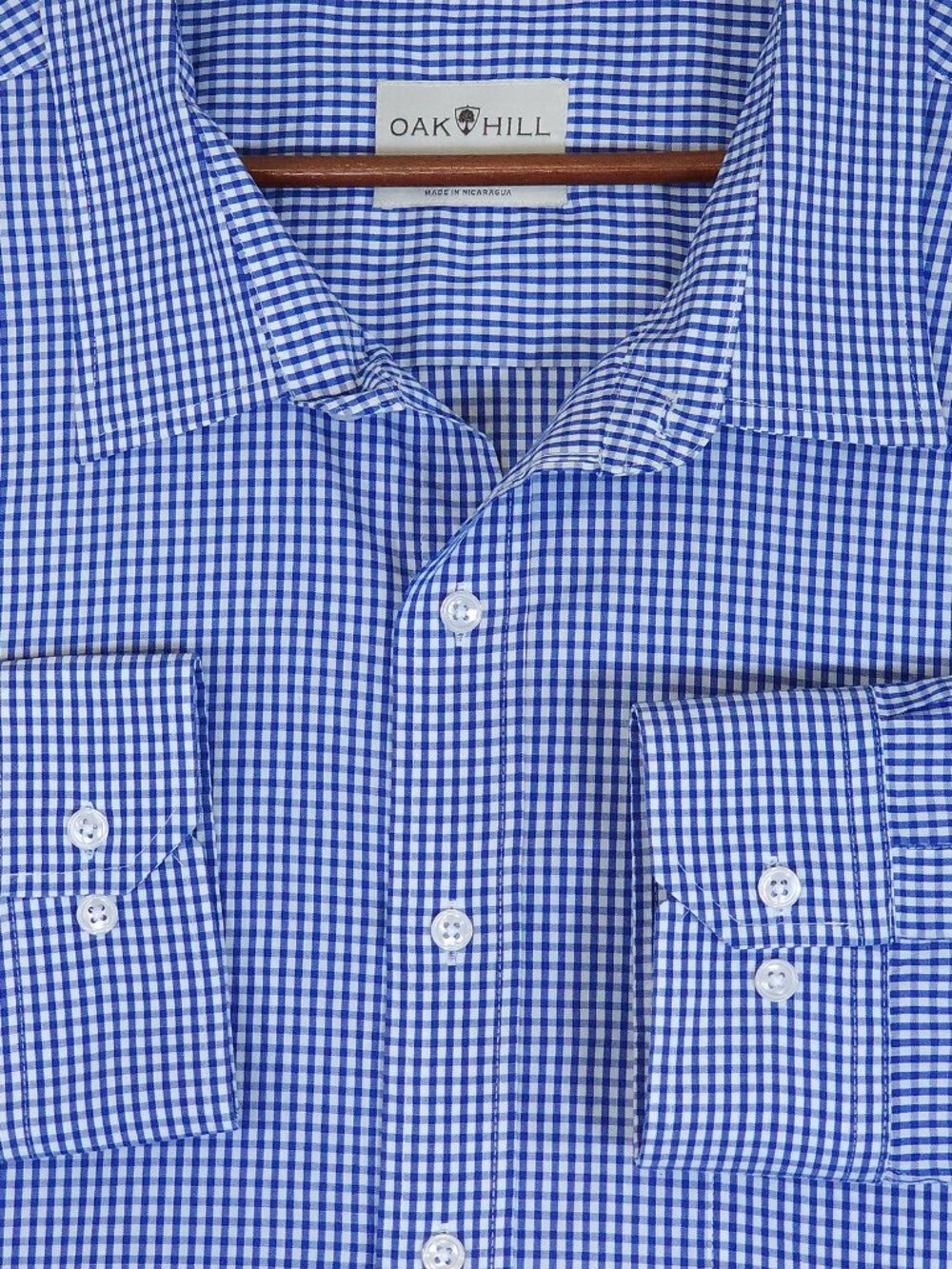 Oak Hill Dress Shirt 22-38/39 Blue Gingham Check Easy Stretch Classic Fit 6X